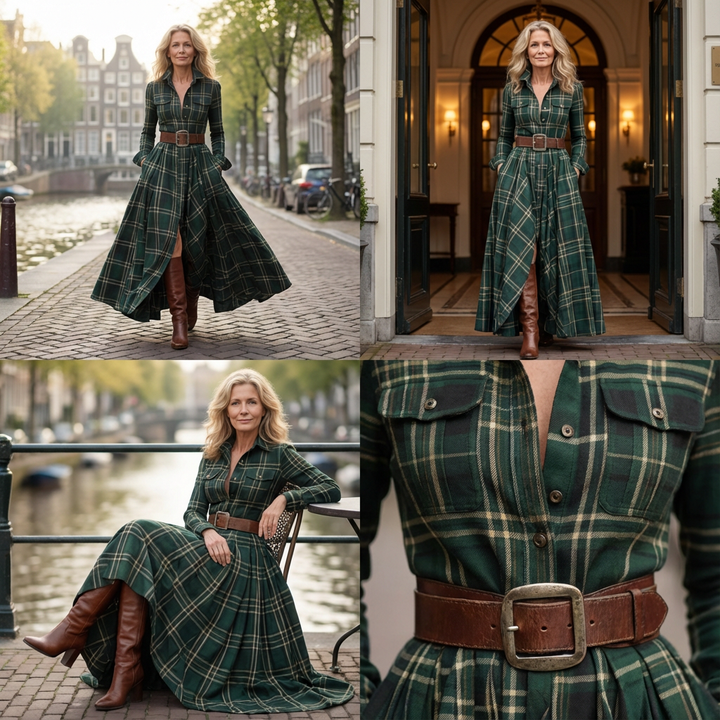 Barbara | Warme & elegante ruitjurk met ceintuur
