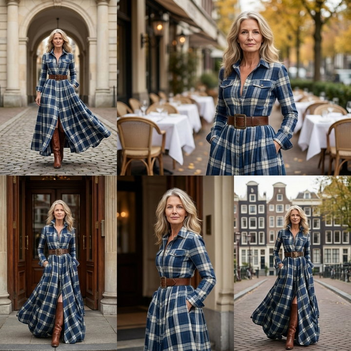 Barbara | Warme & elegante ruitjurk met ceintuur